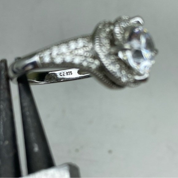 Sterling Silver 925 PAJ Spiral Stair Halo Ring With Large CZ Set Size 7 - Picture 14 of 15